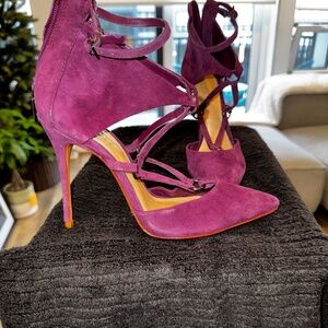 Schutz Dezi Purple Suede Leather Pointed-Toe Stiletto Heels – Size 7